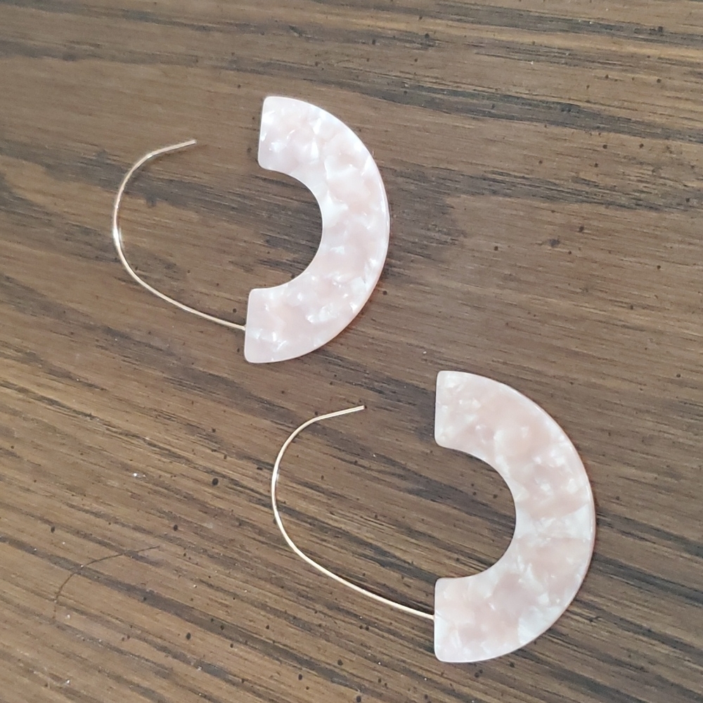 Pink Marble Acrylic Dangle Drop Earrings 2 In NEW